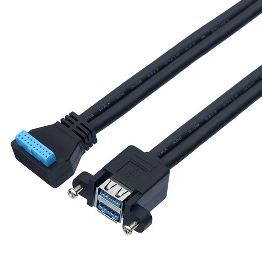 Double USB 3.0 with Fixed Screw Hole to 20 Pin Elbow Extension Cable, Length:0.5m(Black) by buy2fix