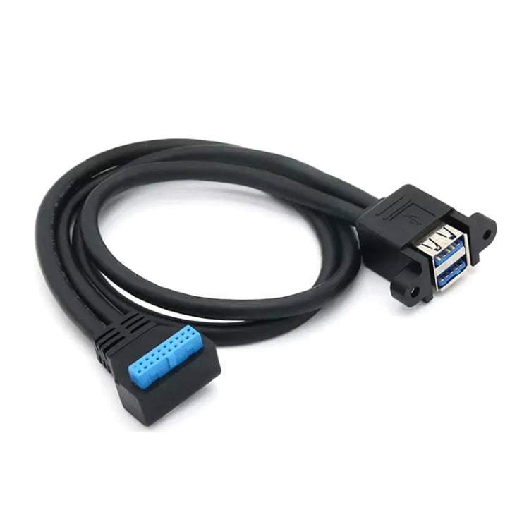 Double USB 3.0 with Fixed Screw Hole to 20 Pin Elbow Extension Cable, Length:0.5m(Black) by buy2fix