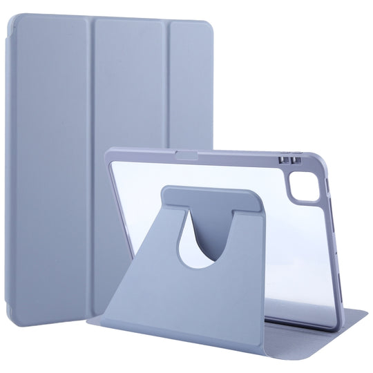 For iPad Pro 12.9 2022 / 2021 / 2020 GEBEI Acrylic TPU 3-folding Rotating Smart Tablet Leather Case withh Pen Slot(Light Purple)
