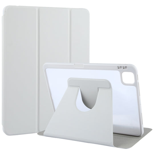 For iPad Pro 11 2025 / 2024 GEBEI Acrylic TPU 3-folding Rotating Smart Tablet Leather Case withh Pen Slot(Grey)