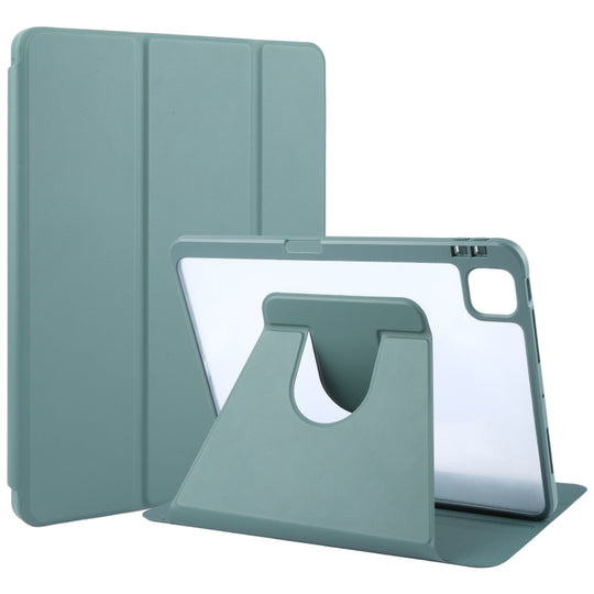 For iPad Pro 13 2025 / 2024 GEBEI Acrylic TPU 3-folding Rotating Smart Tablet Leather Case withh Pen Slot(Dark Green)