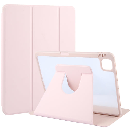 For iPad Pro 13 2025 / 2024 GEBEI Acrylic TPU 3-folding Rotating Smart Tablet Leather Case withh Pen Slot(Pink)