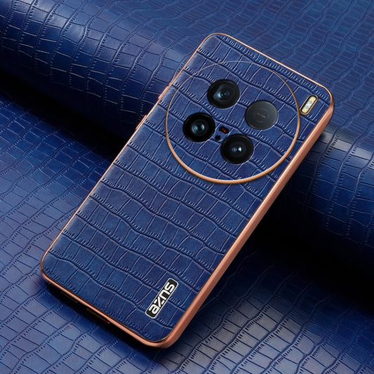 For vivo X100 Ultra AZNS Electroplated Frame Crocodile Texture Full Coverage Phone Case(Blue) - vivo Cases by AZNS | Online Shopping UK | buy2fix