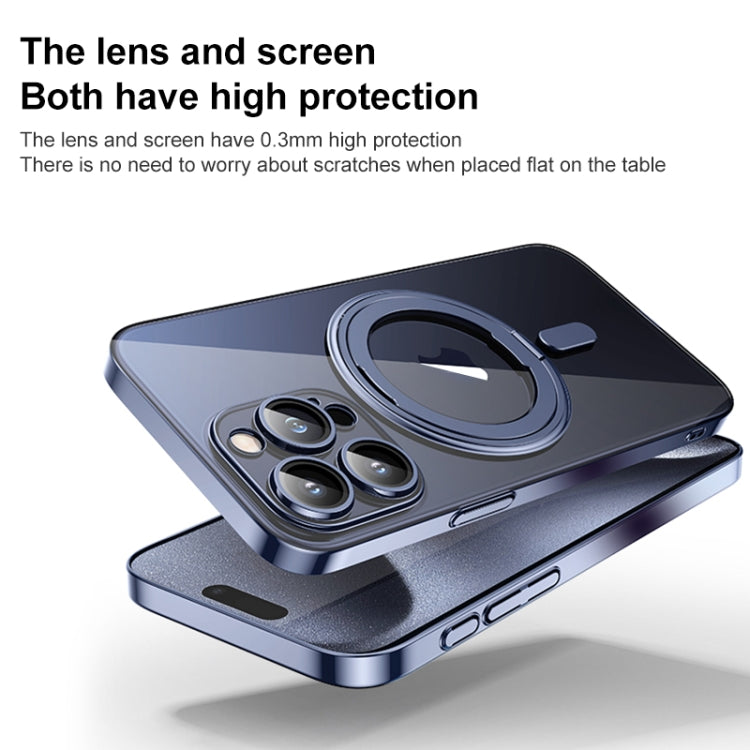 For iPhone 15 Pro Plating PC 360 Ring Holder Magsafe Phone Case(Clear Black) - iPhone 15 Pro Cases by buy2fix | Online Shopping UK | buy2fix