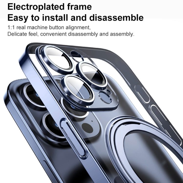 For iPhone 15 Pro Max Plating PC 360 Ring Holder Magsafe Phone Case(Clear Black) - iPhone 15 Pro Max Cases by buy2fix | Online Shopping UK | buy2fix