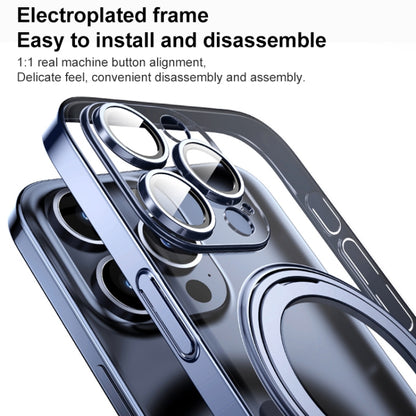 For iPhone 14 Pro Plating PC 360 Ring Holder Magsafe Phone Case(Clear Blue) - iPhone 14 Pro Cases by buy2fix | Online Shopping UK | buy2fix