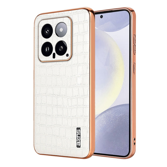 For Xiaomi 14 AZNS Electroplated Frame Crocodile Texture Full Coverage Phone Case(White) - Xiaomi Cases by AZNS | Online Shopping UK | buy2fix