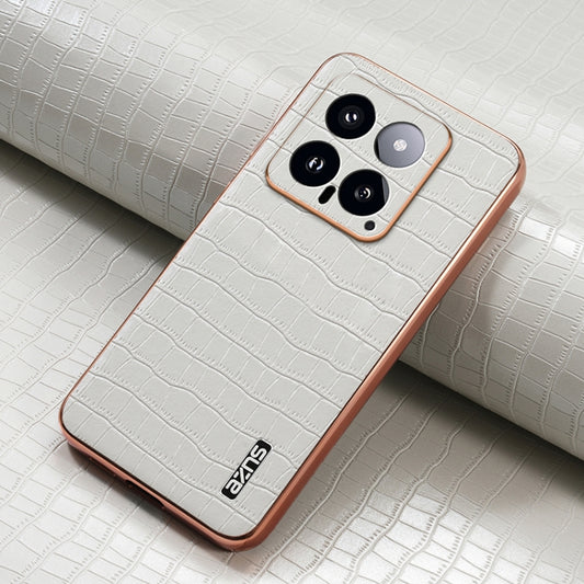 For Xiaomi 14 AZNS Electroplated Frame Crocodile Texture Full Coverage Phone Case(White) - Xiaomi Cases by AZNS | Online Shopping UK | buy2fix