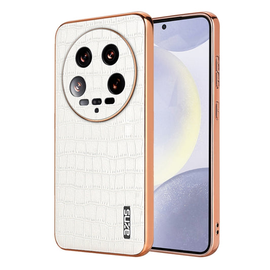 For Xiaomi 14 Ultra AZNS Electroplated Frame Crocodile Texture Full Coverage Phone Case(White) - Xiaomi 14 Ultra Cases by AZNS | Online Shopping UK | buy2fix
