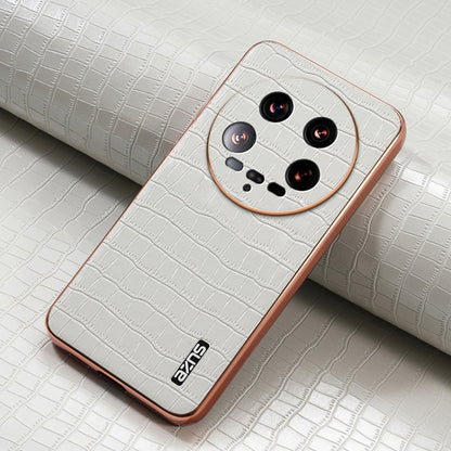 For Xiaomi 14 Ultra AZNS Electroplated Frame Crocodile Texture Full Coverage Phone Case(White) - Xiaomi 14 Ultra Cases by AZNS | Online Shopping UK | buy2fix