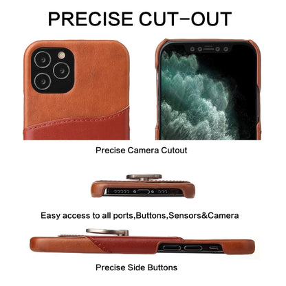 For iPhone 12 Pro Max Fierre Shann Oil Wax Texture Genuine Leather Back Cover Case with 360 Degree Rotation Holder & Card Slot(Light Brown+Dark Brown) - iPhone 12 Pro Max Cases by FIERRE SHANN | Online Shopping UK | buy2fix