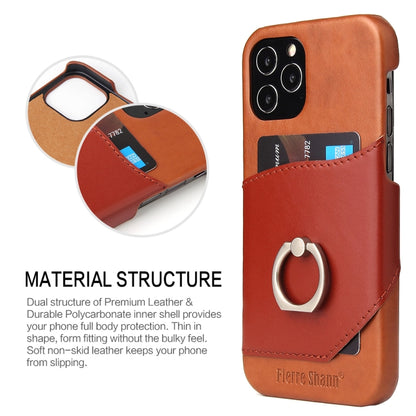 For iPhone 12 Pro Max Fierre Shann Oil Wax Texture Genuine Leather Back Cover Case with 360 Degree Rotation Holder & Card Slot(Light Brown+Dark Brown) - iPhone 12 Pro Max Cases by FIERRE SHANN | Online Shopping UK | buy2fix