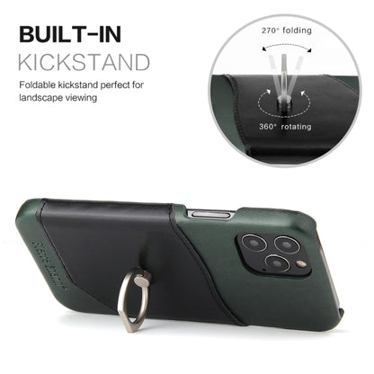For iPhone 12 Pro Max Fierre Shann Oil Wax Texture Genuine Leather Back Cover Case with 360 Degree Rotation Holder & Card Slot(Black+Green) - iPhone 12 Pro Max Cases by FIERRE SHANN | Online Shopping UK | buy2fix