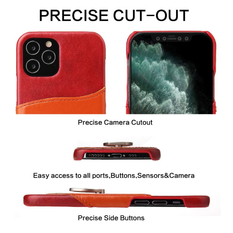 For iPhone 12 / 12 Pro Fierre Shann Oil Wax Texture Genuine Leather Back Cover Case with 360 Degree Rotation Holder & Card Slot(Red+Light Brown) - iPhone 12 / 12 Pro Cases by FIERRE SHANN | Online Shopping UK | buy2fix