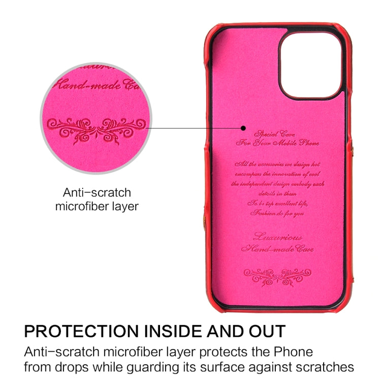 For iPhone 12 / 12 Pro Fierre Shann Oil Wax Texture Genuine Leather Back Cover Case with 360 Degree Rotation Holder & Card Slot(Red+Light Brown) - iPhone 12 / 12 Pro Cases by FIERRE SHANN | Online Shopping UK | buy2fix