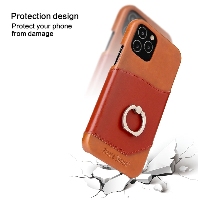 For iPhone 12 mini Fierre Shann Oil Wax Texture Genuine Leather Back Cover Case with 360 Degree Rotation Holder & Card Slot(Light Brown+Dark Brown) - iPhone 12 mini Cases by FIERRE SHANN | Online Shopping UK | buy2fix