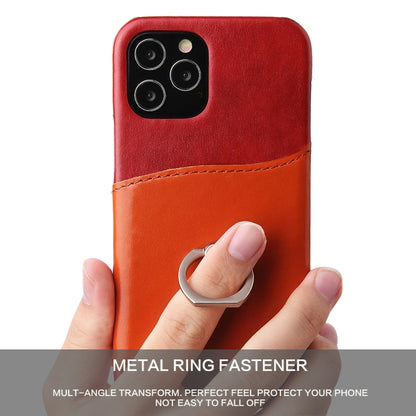 For iPhone 12 mini Fierre Shann Oil Wax Texture Genuine Leather Back Cover Case with 360 Degree Rotation Holder & Card Slot(Red+Light Brown) - iPhone 12 mini Cases by FIERRE SHANN | Online Shopping UK | buy2fix