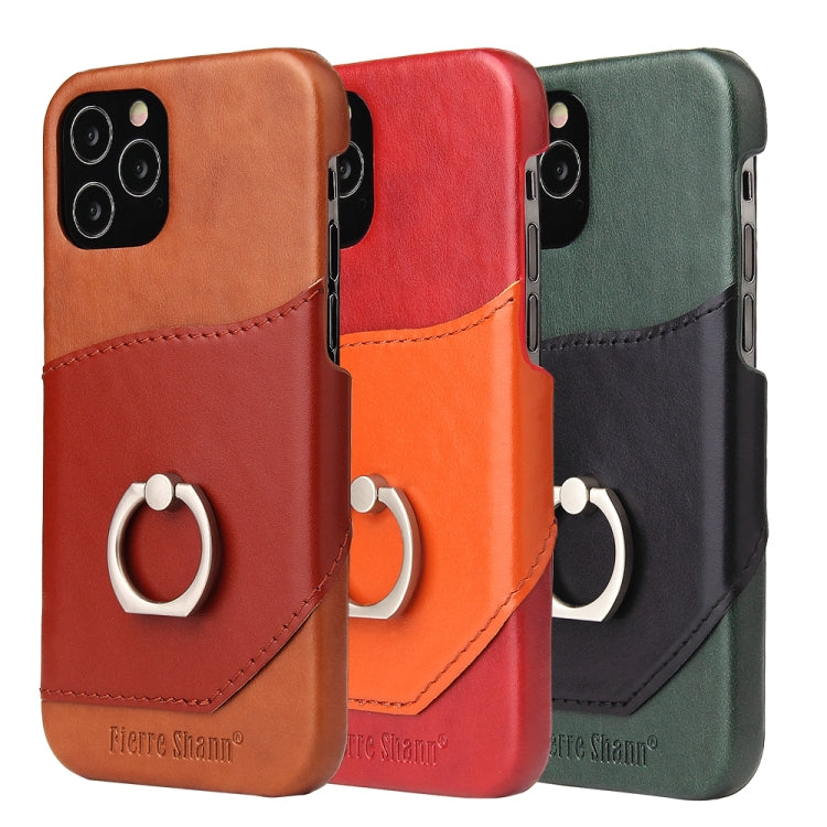 For iPhone 12 mini Fierre Shann Oil Wax Texture Genuine Leather Back Cover Case with 360 Degree Rotation Holder & Card Slot(Black+Green) - iPhone 12 mini Cases by FIERRE SHANN | Online Shopping UK | buy2fix