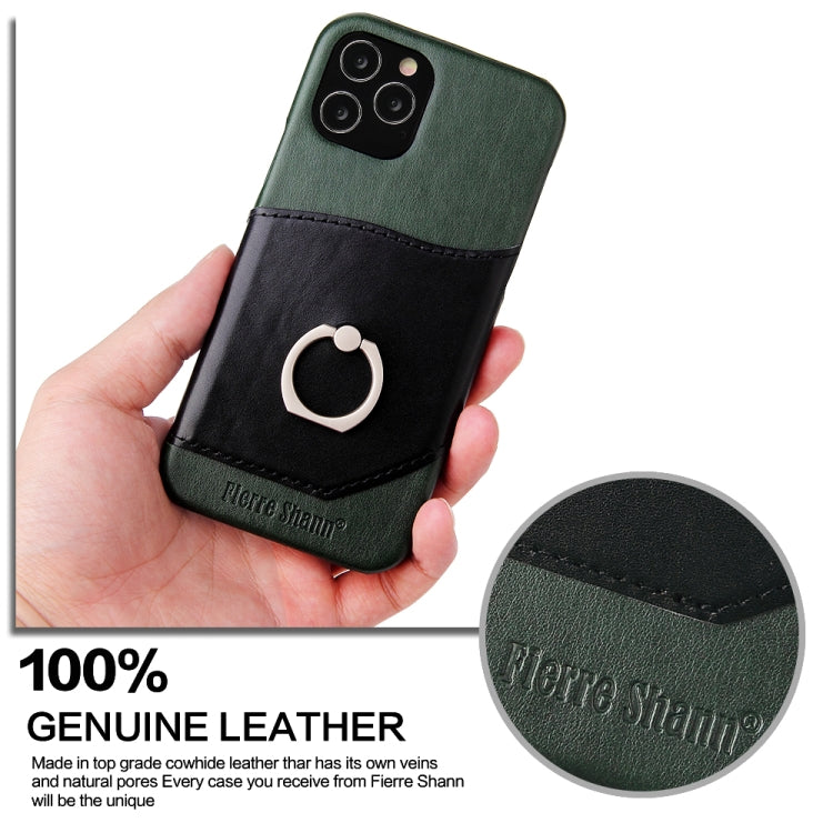 For iPhone 12 mini Fierre Shann Oil Wax Texture Genuine Leather Back Cover Case with 360 Degree Rotation Holder & Card Slot(Black+Green) - iPhone 12 mini Cases by FIERRE SHANN | Online Shopping UK | buy2fix