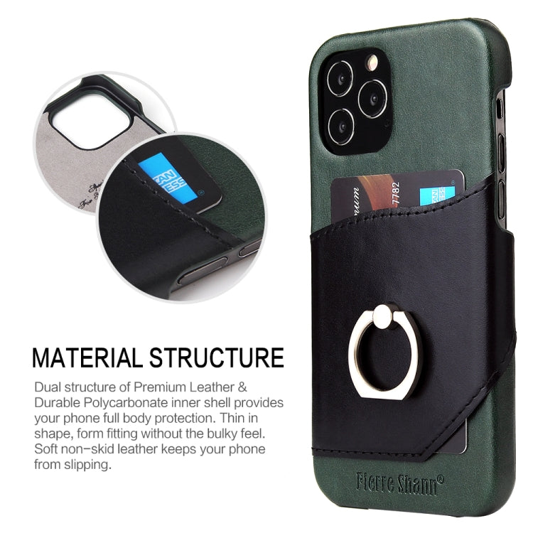 For iPhone 12 mini Fierre Shann Oil Wax Texture Genuine Leather Back Cover Case with 360 Degree Rotation Holder & Card Slot(Black+Green) - iPhone 12 mini Cases by FIERRE SHANN | Online Shopping UK | buy2fix