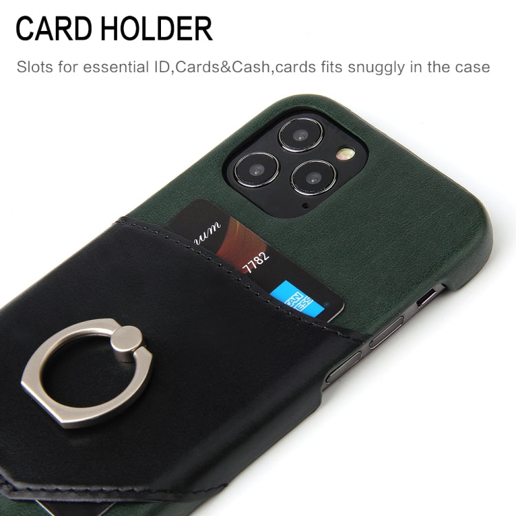 For iPhone 12 mini Fierre Shann Oil Wax Texture Genuine Leather Back Cover Case with 360 Degree Rotation Holder & Card Slot(Black+Green) - iPhone 12 mini Cases by FIERRE SHANN | Online Shopping UK | buy2fix