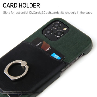 For iPhone 12 mini Fierre Shann Oil Wax Texture Genuine Leather Back Cover Case with 360 Degree Rotation Holder & Card Slot(Black+Green) - iPhone 12 mini Cases by FIERRE SHANN | Online Shopping UK | buy2fix