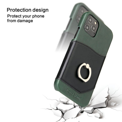 For iPhone 12 mini Fierre Shann Oil Wax Texture Genuine Leather Back Cover Case with 360 Degree Rotation Holder & Card Slot(Black+Green) - iPhone 12 mini Cases by FIERRE SHANN | Online Shopping UK | buy2fix
