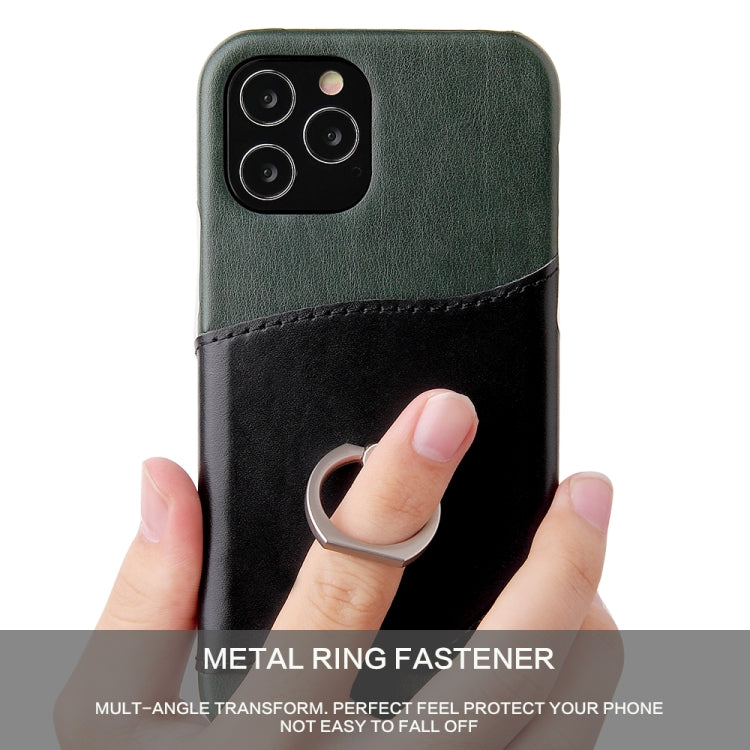 For iPhone 12 mini Fierre Shann Oil Wax Texture Genuine Leather Back Cover Case with 360 Degree Rotation Holder & Card Slot(Black+Green) - iPhone 12 mini Cases by FIERRE SHANN | Online Shopping UK | buy2fix