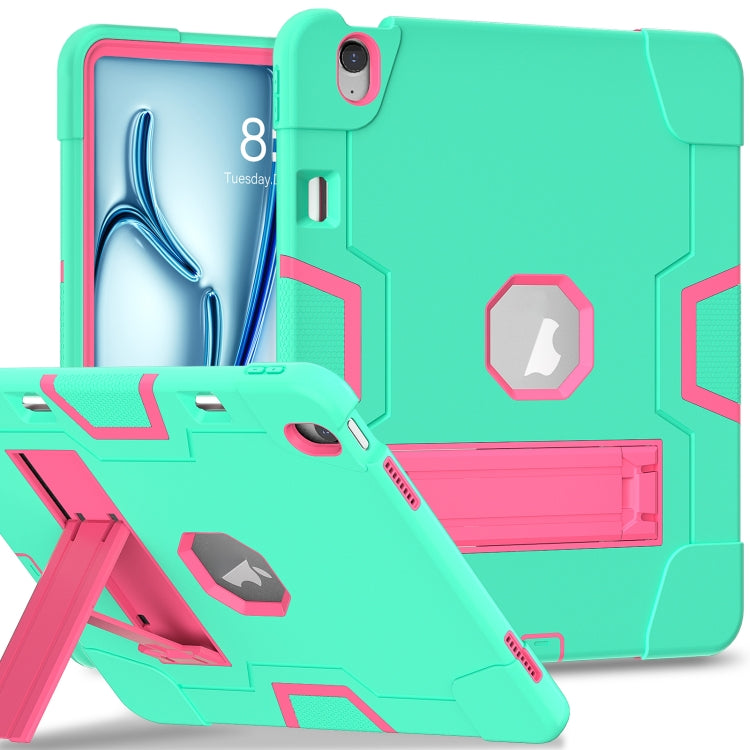 For iPad Air 13 2025 / 2024 Contrast Color Silicone Acrylic PC Tablet Case with Holder(Mint Green Rose Red) - iPad Air 13 2025 / 2024 Cases by buy2fix | Online Shopping UK | buy2fix