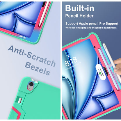 For iPad Air 13 2025 / 2024 Contrast Color Silicone Acrylic PC Tablet Case with Holder(Mint Green Rose Red) - iPad Air 13 2025 / 2024 Cases by buy2fix | Online Shopping UK | buy2fix