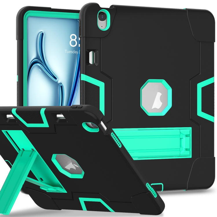For iPad Air 13 2025 / 2024 Contrast Color Silicone Acrylic PC Tablet Case with Holder(Black Mint Green) - iPad Air 13 2025 / 2024 Cases by buy2fix | Online Shopping UK | buy2fix