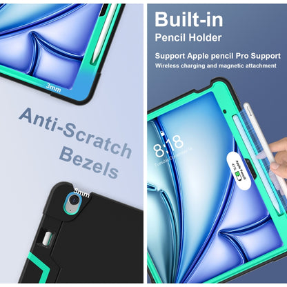 For iPad Air 13 2025 / 2024 Contrast Color Silicone Acrylic PC Tablet Case with Holder(Black Mint Green) - iPad Air 13 2025 / 2024 Cases by buy2fix | Online Shopping UK | buy2fix