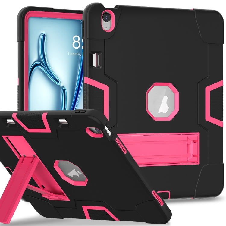 For iPad Air 13 2025 / 2024 Contrast Color Silicone Acrylic PC Tablet Case with Holder(Black Rose Red) - iPad Air 13 2025 / 2024 Cases by buy2fix | Online Shopping UK | buy2fix