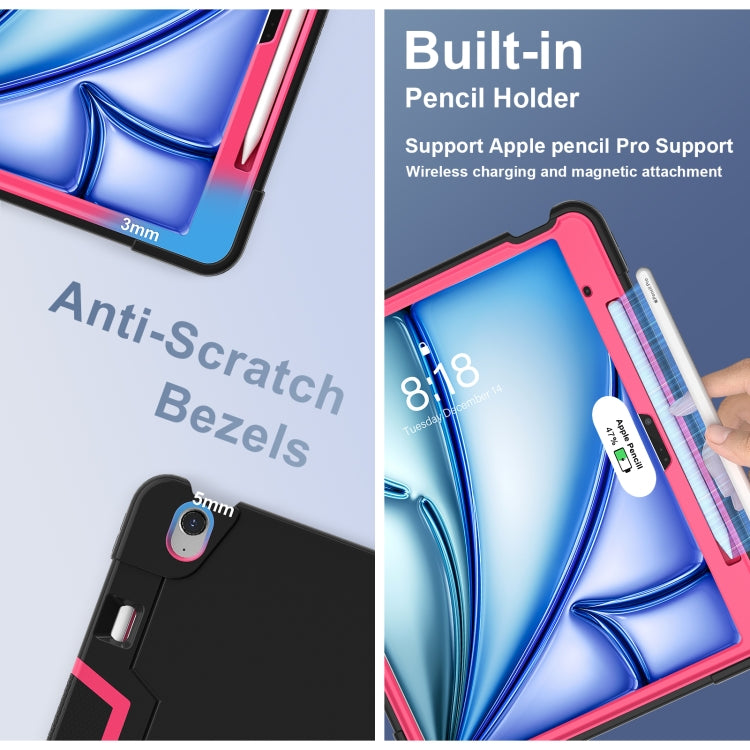 For iPad Air 13 2025 / 2024 Contrast Color Silicone Acrylic PC Tablet Case with Holder(Black Rose Red) - iPad Air 13 2025 / 2024 Cases by buy2fix | Online Shopping UK | buy2fix