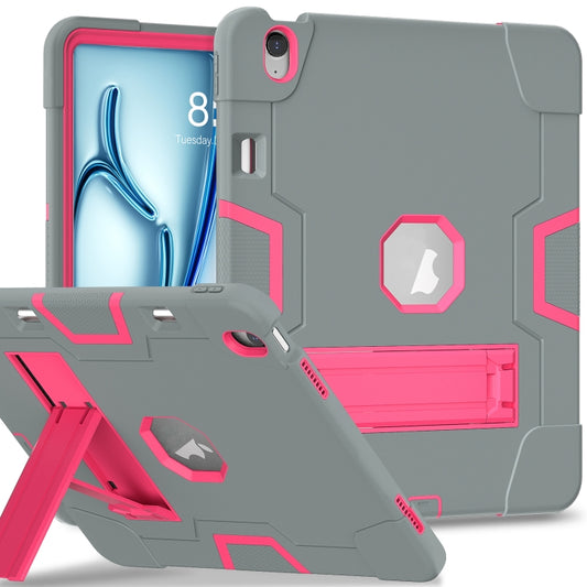 For iPad Air 13 2025 / 2024 Contrast Color Silicone Acrylic PC Tablet Case with Holder(Grey Rose Red) - iPad Air 13 2025 / 2024 Cases by buy2fix | Online Shopping UK | buy2fix