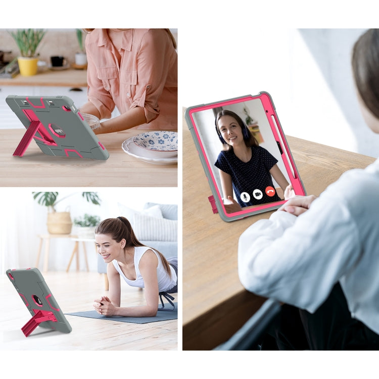 For iPad Air 13 2025 / 2024 Contrast Color Silicone Acrylic PC Tablet Case with Holder(Grey Rose Red) - iPad Air 13 2025 / 2024 Cases by buy2fix | Online Shopping UK | buy2fix