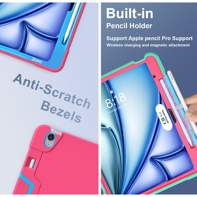 For iPad Air 13 2025 / 2024 Contrast Color Silicone Acrylic PC Tablet Case with Holder(Rose Red Blue) - iPad Air 13 2025 / 2024 Cases by buy2fix | Online Shopping UK | buy2fix
