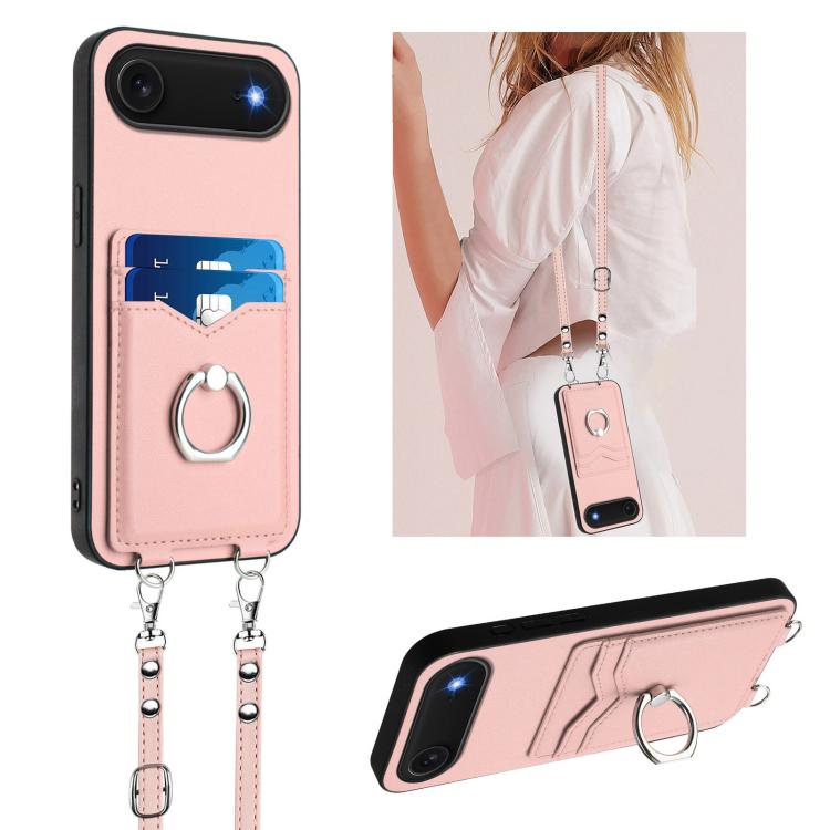 For iPhone Air R20 Crossbody Rope Ring Card Holder Phone Case(Pink) - iPhone Air Cases by buy2fix | Online Shopping UK | buy2fix
