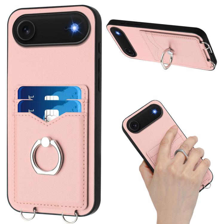 For iPhone Air R20 Crossbody Rope Ring Card Holder Phone Case(Pink) - iPhone Air Cases by buy2fix | Online Shopping UK | buy2fix