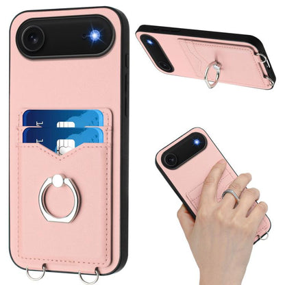For iPhone Air R20 Crossbody Rope Ring Card Holder Phone Case(Pink) - iPhone Air Cases by buy2fix | Online Shopping UK | buy2fix