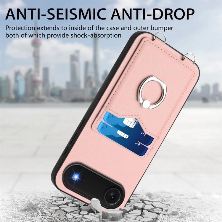 For iPhone Air R20 Crossbody Rope Ring Card Holder Phone Case(Pink) - iPhone Air Cases by buy2fix | Online Shopping UK | buy2fix