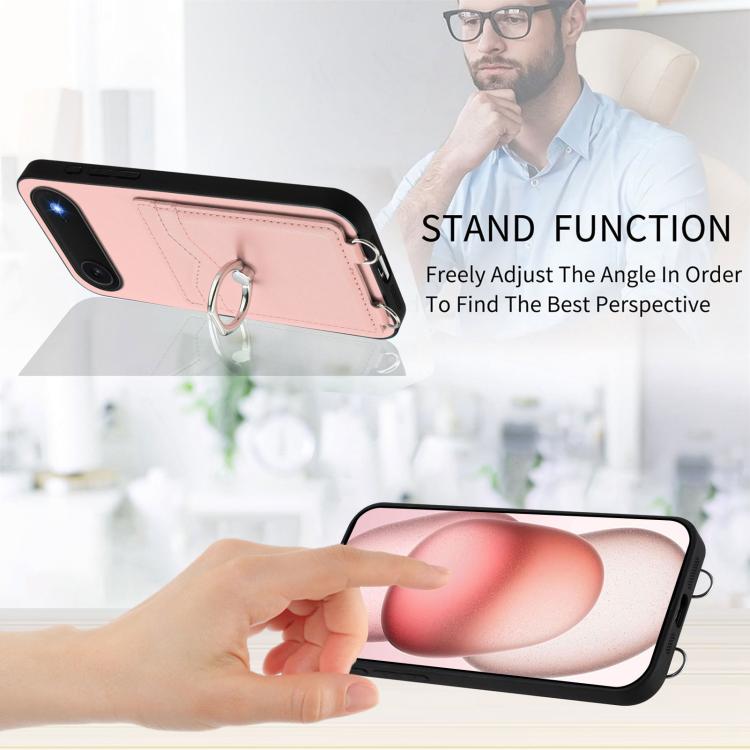 For iPhone Air R20 Crossbody Rope Ring Card Holder Phone Case(Pink) - iPhone Air Cases by buy2fix | Online Shopping UK | buy2fix