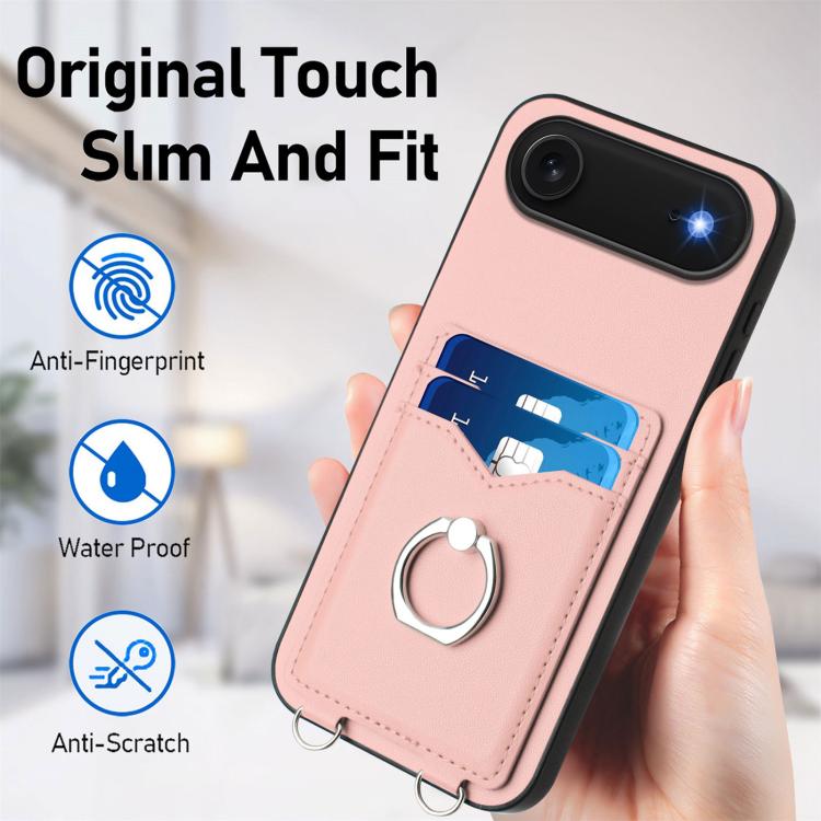 For iPhone Air R20 Crossbody Rope Ring Card Holder Phone Case(Pink) - iPhone Air Cases by buy2fix | Online Shopping UK | buy2fix
