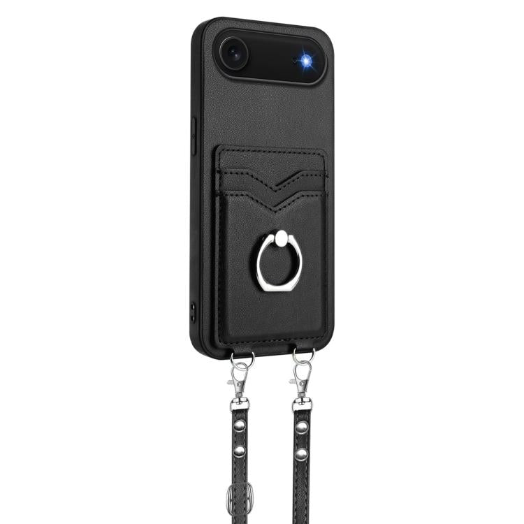 For iPhone Air R20 Crossbody Rope Ring Card Holder Phone Case(Black) - iPhone Air Cases by buy2fix | Online Shopping UK | buy2fix