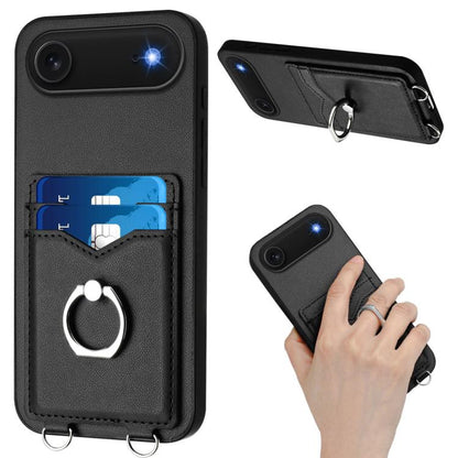 For iPhone Air R20 Crossbody Rope Ring Card Holder Phone Case(Black) - iPhone Air Cases by buy2fix | Online Shopping UK | buy2fix