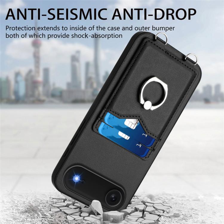 For iPhone Air R20 Crossbody Rope Ring Card Holder Phone Case(Black) - iPhone Air Cases by buy2fix | Online Shopping UK | buy2fix