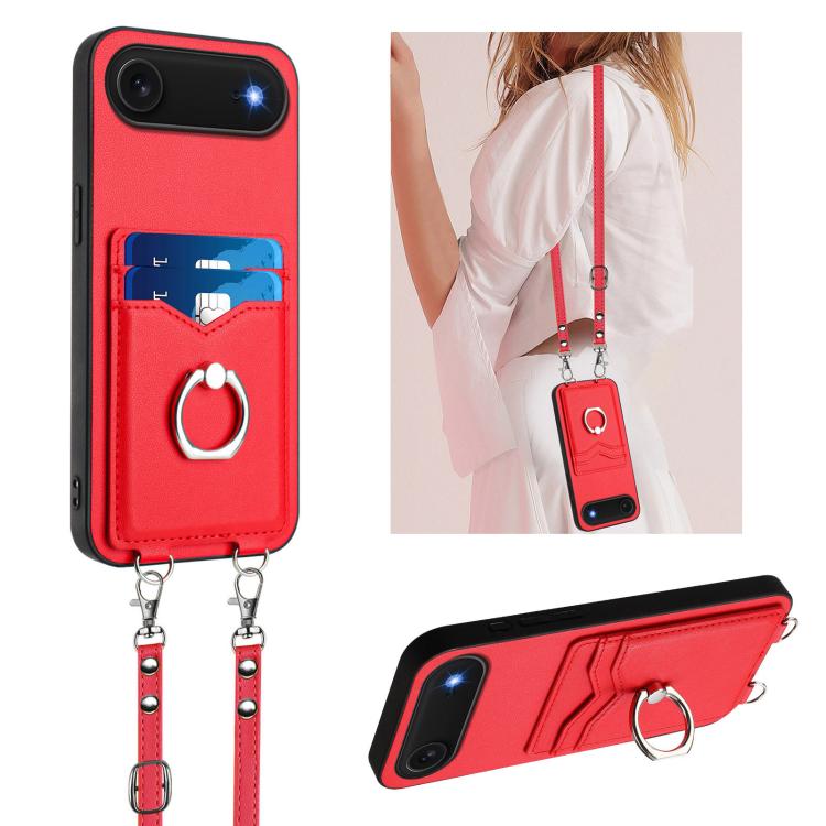 For iPhone Air R20 Crossbody Rope Ring Card Holder Phone Case(Red) - iPhone Air Cases by buy2fix | Online Shopping UK | buy2fix