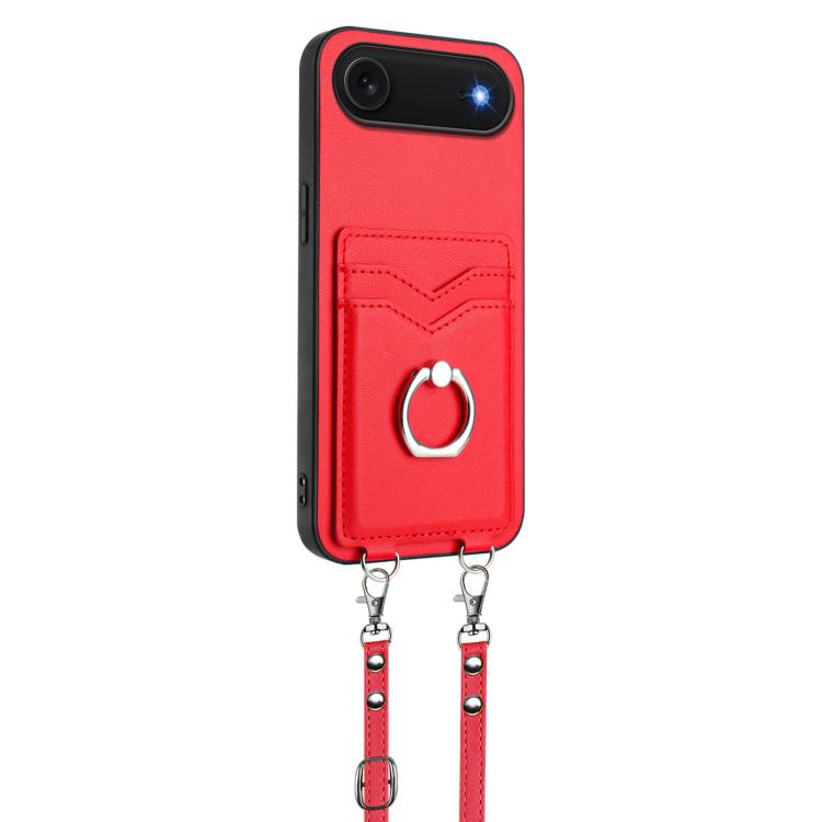 For iPhone Air R20 Crossbody Rope Ring Card Holder Phone Case(Red) - iPhone Air Cases by buy2fix | Online Shopping UK | buy2fix