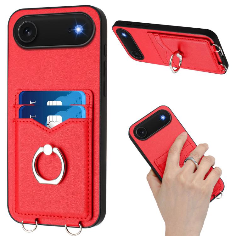 For iPhone Air R20 Crossbody Rope Ring Card Holder Phone Case(Red) - iPhone Air Cases by buy2fix | Online Shopping UK | buy2fix