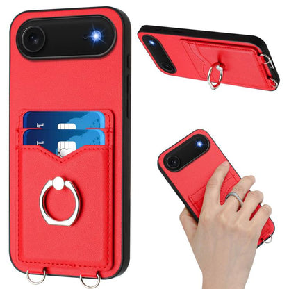 For iPhone Air R20 Crossbody Rope Ring Card Holder Phone Case(Red) - iPhone Air Cases by buy2fix | Online Shopping UK | buy2fix